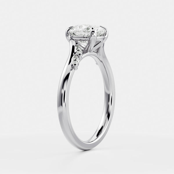 Cluster & Cathedral-Elongated Cushion Lab Grown Diamond Engagement Ring - Solitaire-Oval Lab Grown Diamond Engagement Ring