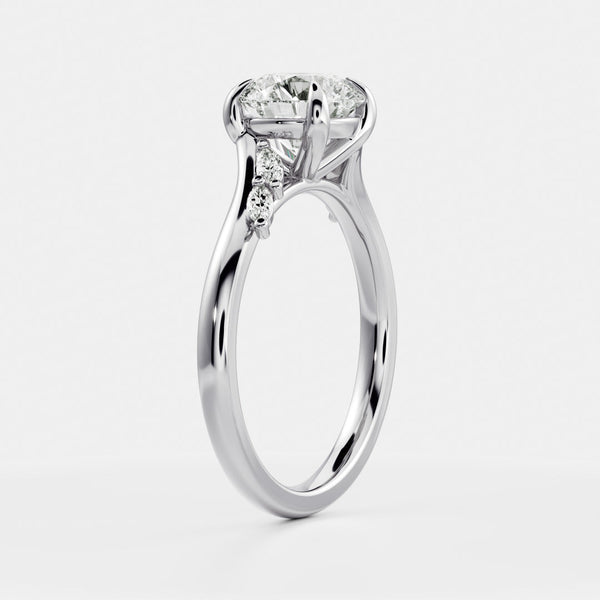 Cluster & Cathedral-Round Lab Grown Diamond Engagement Ring - Solitaire-Oval Lab Grown Diamond Engagement Ring