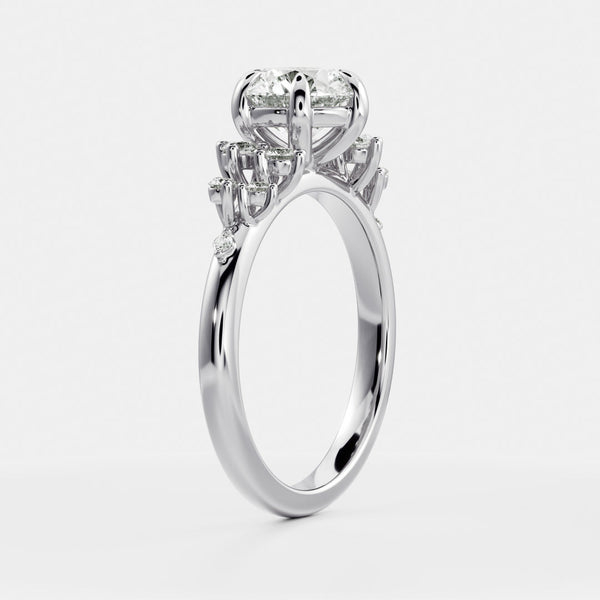 Cluster-Round Lab Grown Diamond Engagement Ring - Solitaire-Oval Lab Grown Diamond Engagement Ring