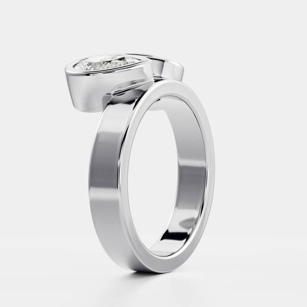 Toi Et Moi Bezel Cigar Band- 1.33 CT Pear & 1.5 CT Oval Moissanite Engagement Ring - Toi Et Moi Bezel Cigar Band- 1.33 CT Pear & 1.5 CT Oval Moissanite Engagement Ring