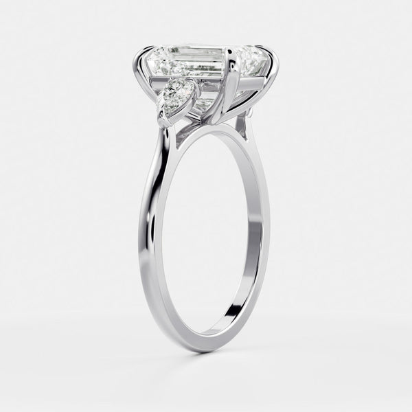 Three Stone Cathedral-Emerald Lab Grown Diamond Engagement Ring - Solitaire-Oval Lab Grown Diamond Engagement Ring