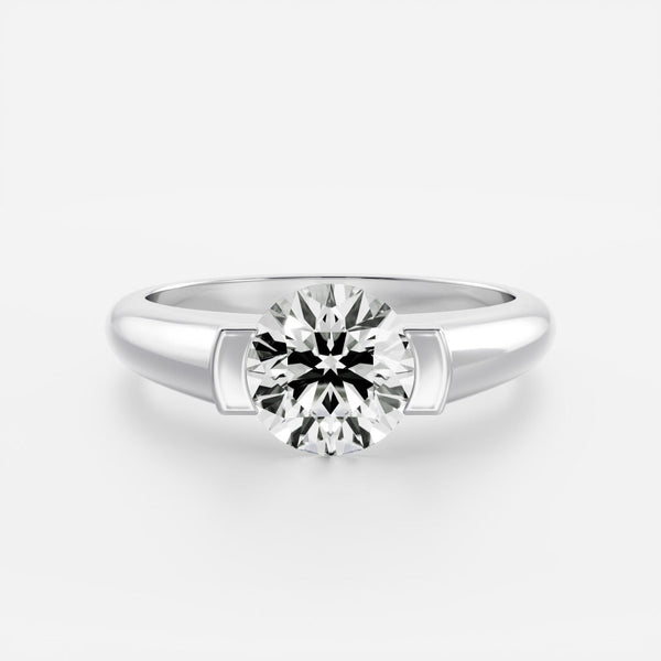 Solitaire Half Bezel with Signet Band-Round Lab Grown Diamond Engagement Ring - Solitaire-Oval Lab Grown Diamond Engagement Ring