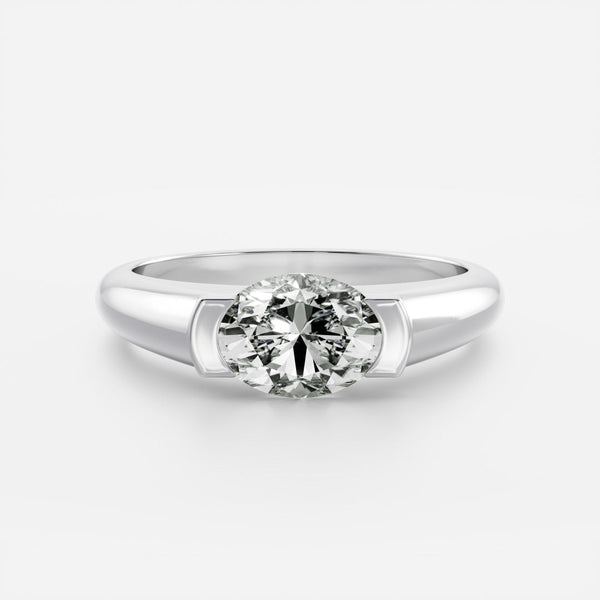 East West Solitaire Half Bezel- 2.1 CT Oval Moissanite Engagement Ring - East West Solitaire Half Bezel- 2.1 CT Oval Moissanite Engagement Ring