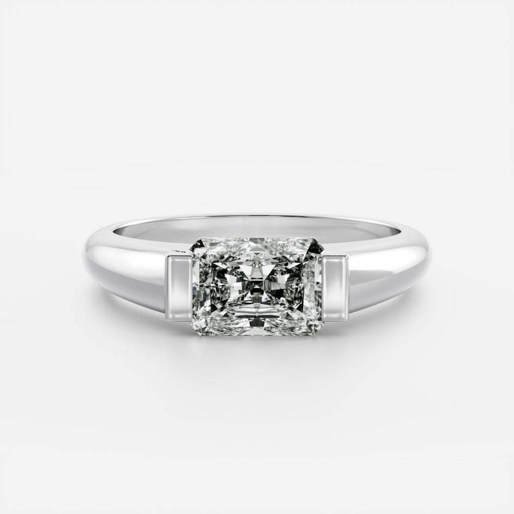 East West Solitaire Half Bezel- 2.4 CT Radiant Moissanite Engagement Ring