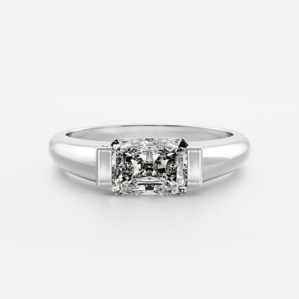 East West Solitaire Half Bezel- 2.4 CT Radiant Moissanite Engagement Ring - East West Solitaire Half Bezel- 2.4 CT Radiant Moissanite Engagement Ring