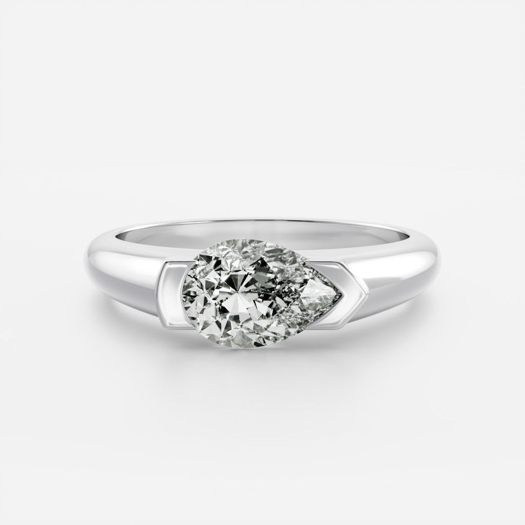 East West Solitaire Half Bezel- 1.9 CT Pear Moissanite Engagement Ring