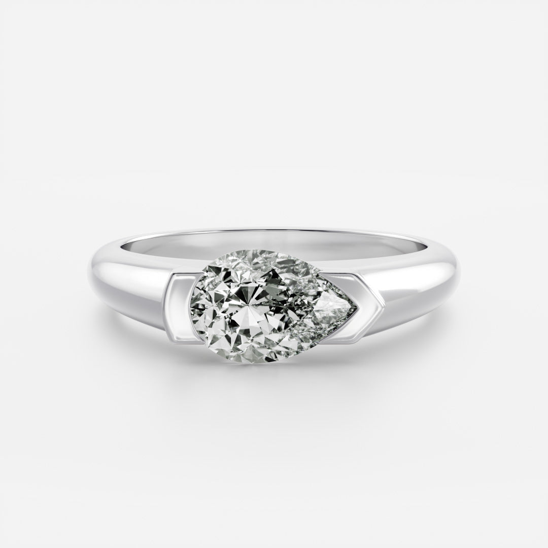 East West Solitaire Half Bezel- 1.9 CT Pear Moissanite Engagement Ring