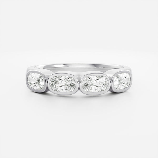 Bezel Half Eternity- 2.50 CT Cushion Lab Grown Diamond Wedding Band - Eternity- 0.50 CT Round Lab Grown Diamond Wedding Band