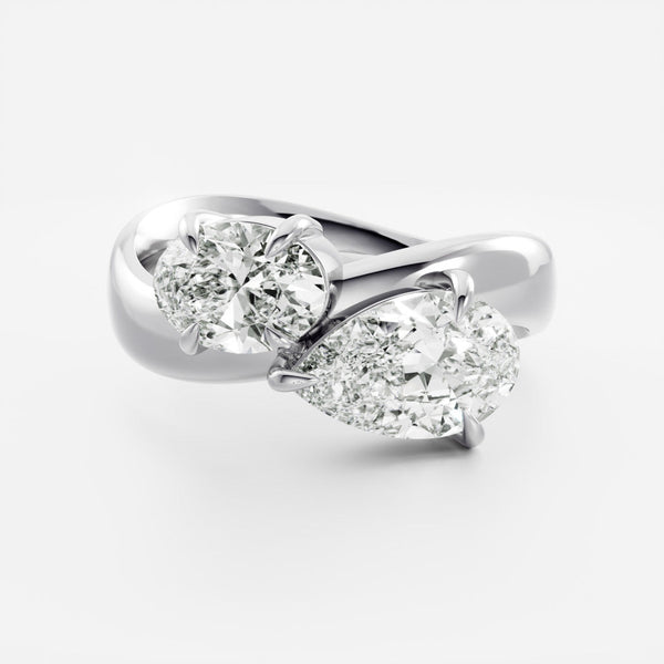 East West Toi Et Moi Curved Band- 1.33 CT Pear & 1.3 CT Oval Moissanite Engagement Ring - East West Toi Et Moi Curved Band- 1.33 CT Pear & 1.3 CT Oval Moissanite Engagement Ring