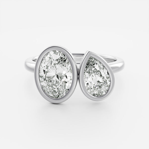 Toi Et Moi Bezel- 1.5 CT Oval & 0.85 CT Pear Moissanite Engagement Ring - Solitaire- 1.0 CT Oval Moissanite Engagement Ring