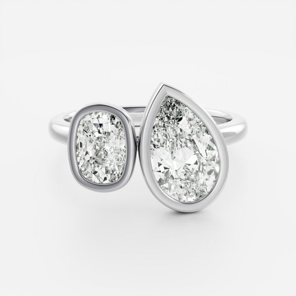 Toi Et Moi Bezel- 1.33 CT Pear & 1.0 CT Elongated Cushion Moissanite Engagement Ring - Solitaire- 1.0 CT Oval Moissanite Engagement Ring
