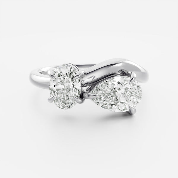 Toi Et Moi Curved Shank-Pear & Oval Lab Grown Diamond Engagement Ring - Solitaire-Oval Lab Grown Diamond Engagement Ring