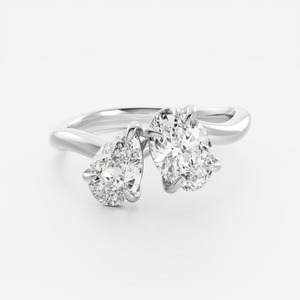 Toi Et Moi Curved- 1.3 CT Oval & 0.85 CT Pear Moissanite Engagement Ring - Solitaire- 1.0 CT Oval Moissanite Engagement Ring