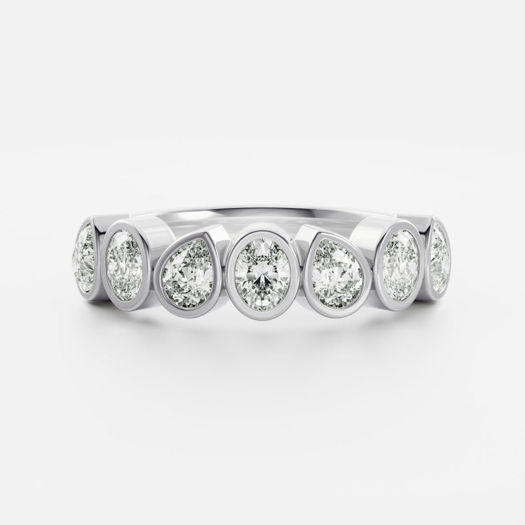 Half Eternity Bezel- 0.50 CT Pear & Oval Moissanite Wedding Band