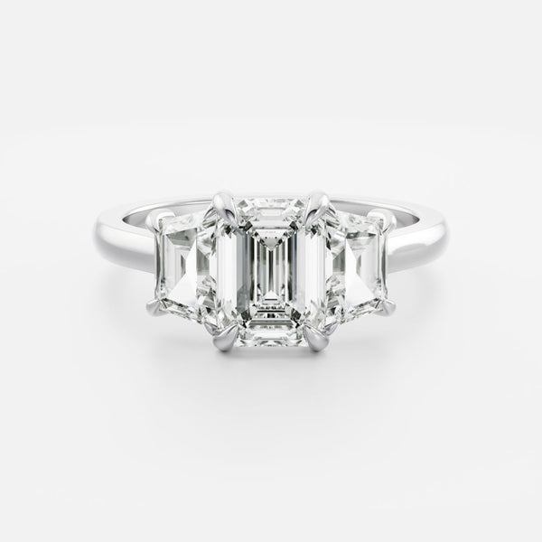 Three Stone Cathedral- 2.2 CT Emerald Moissanite Engagement Ring - Solitaire- 1.0 CT Oval Moissanite Engagement Ring