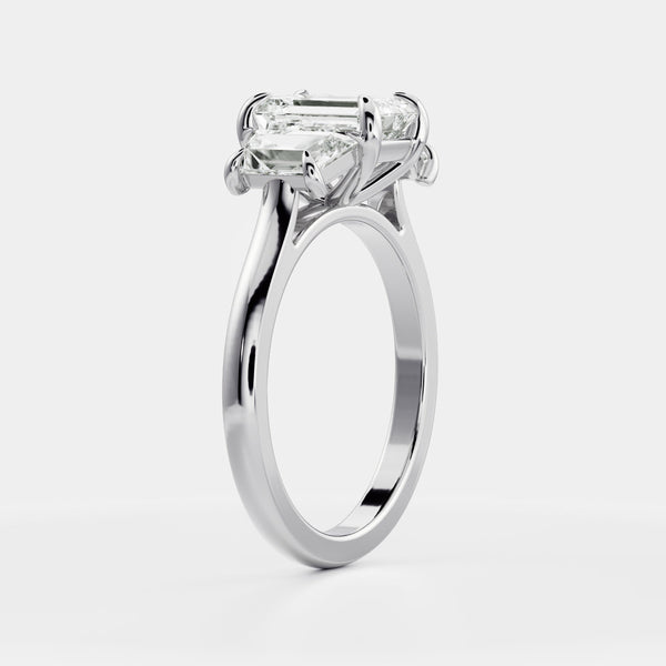 Three Stone Cathedral-Emerald Lab Grown Diamond Engagement Ring - Solitaire-Oval Lab Grown Diamond Engagement Ring
