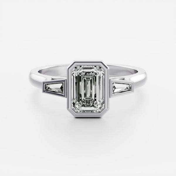 Three Stone & Bezel Cathedral-Emerald Lab Grown Diamond Engagement Ring - Solitaire-Oval Lab Grown Diamond Engagement Ring