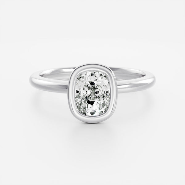 Solitaire Bezel Cathedral-Elongated Cushion Lab Grown Diamond Engagement Ring - Solitaire-Oval Lab Grown Diamond Engagement Ring