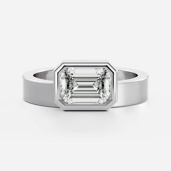 East West Solitaire Bezel- 3.1 CT Emerald Moissanite Engagement Ring - East West Solitaire Bezel- 3.1 CT Emerald Moissanite Engagement Ring