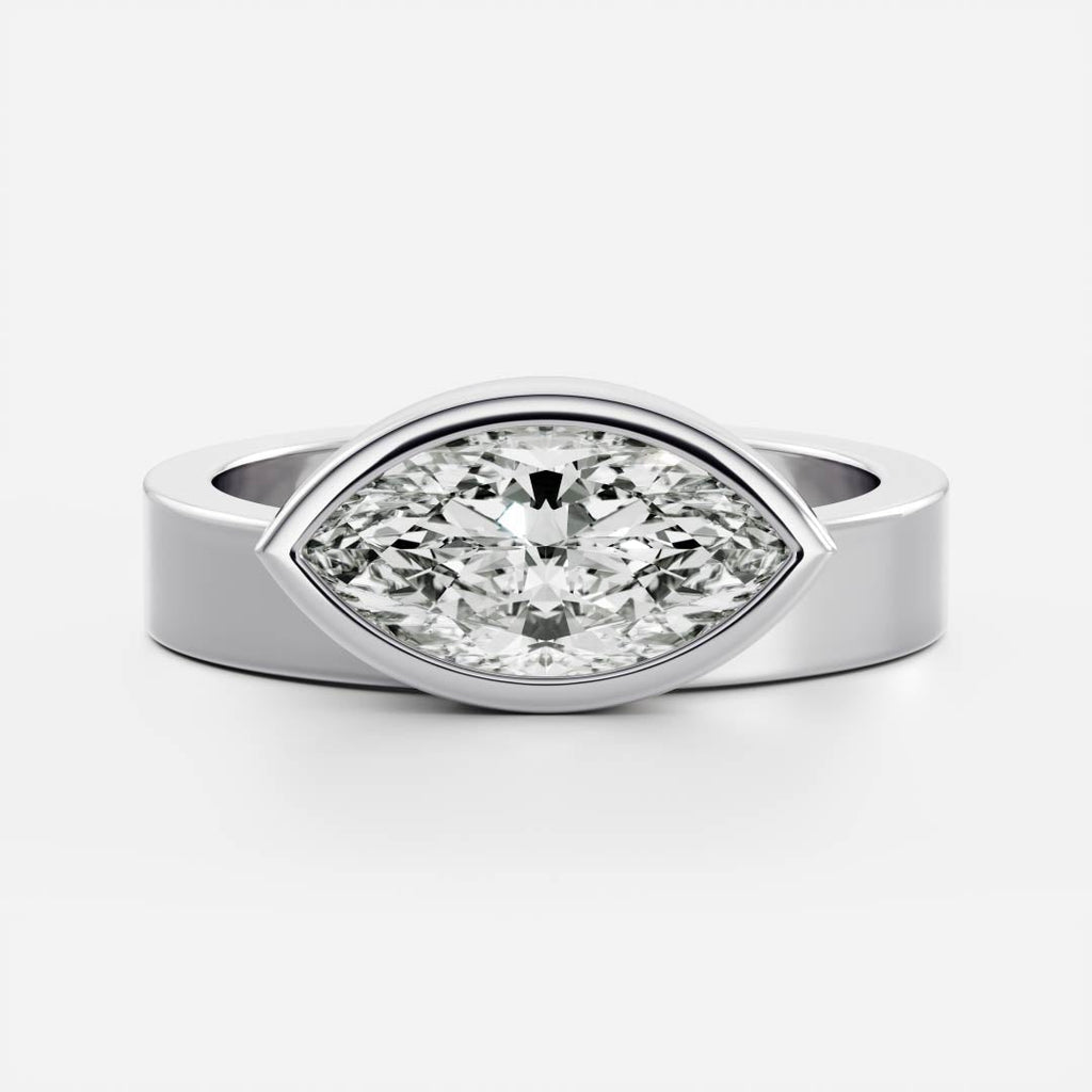 East West Solitaire Bezel- 2.0 CT Marquise Moissanite Engagement Ring