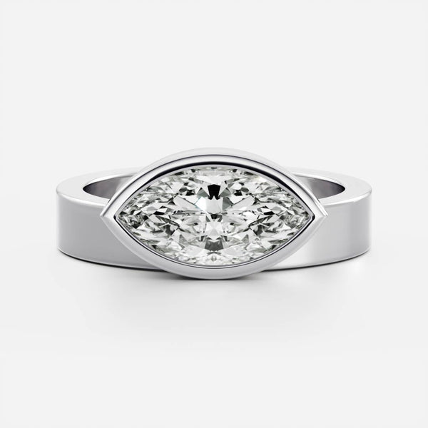 East West Solitaire Bezel- 2.0 CT Marquise Moissanite Engagement Ring - East West Solitaire Bezel- 2.0 CT Marquise Moissanite Engagement Ring