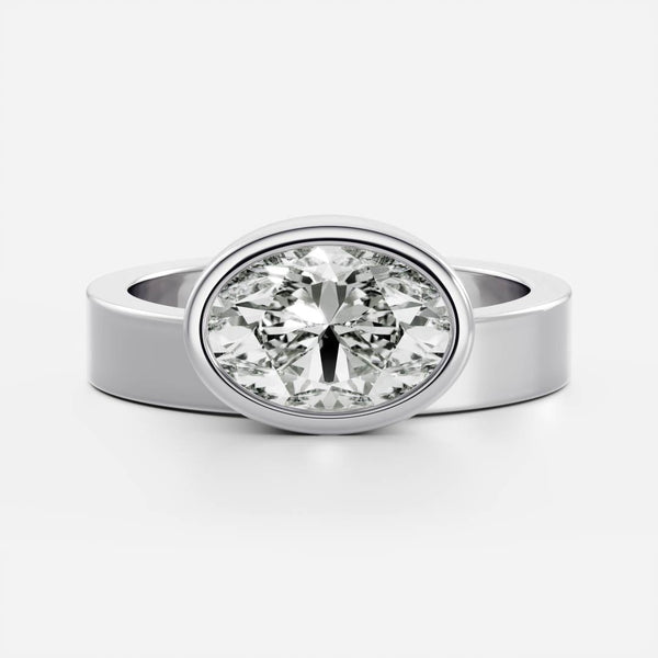 East West Solitaire Bezel- 1.55 CT Oval Moissanite Engagement Ring - East West Solitaire Bezel- 1.55 CT Oval Moissanite Engagement Ring
