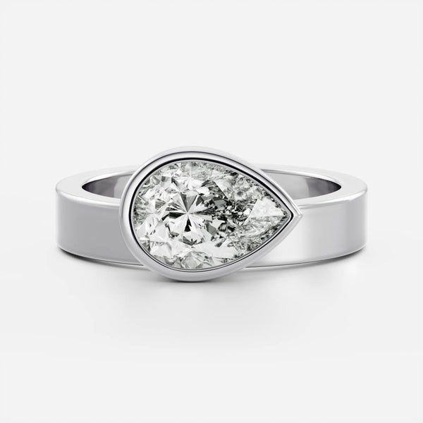 East West Solitaire Bezel Cigar Band- 1.9 CT Pear Moissanite Engagement Ring - East West Solitaire Bezel Cigar Band- 1.9 CT Pear Moissanite Engagement Ring