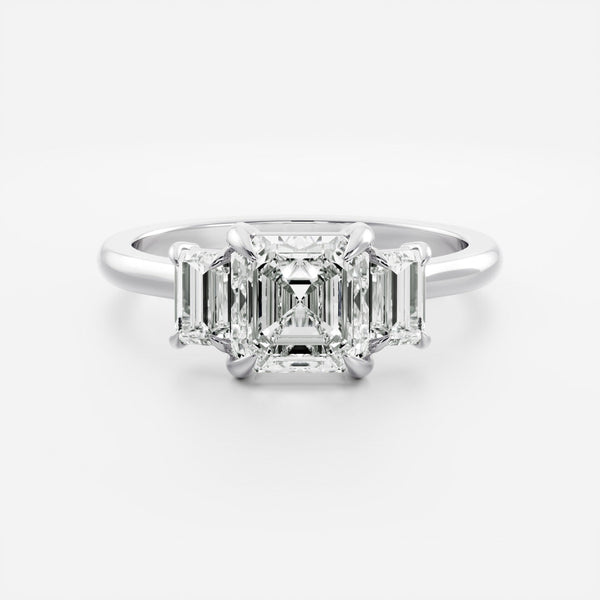 Three Stone Cathedral- 1.15 CT Asscher Moissanite Engagement Ring - Solitaire- 1.0 CT Oval Moissanite Engagement Ring