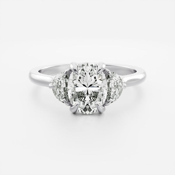 Three Stone Cathedral- 1.7 CT Oval Moissanite Engagement Ring - Solitaire- 1.0 CT Oval Moissanite Engagement Ring