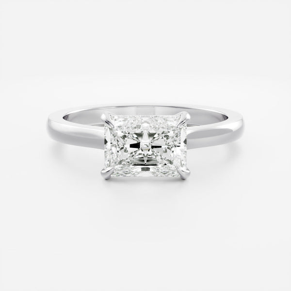 East West Solitaire Cathedral- 2.4 CT Radiant Moissanite Engagement Ring - Solitaire- 1.0 CT Oval Moissanite Engagement Ring
