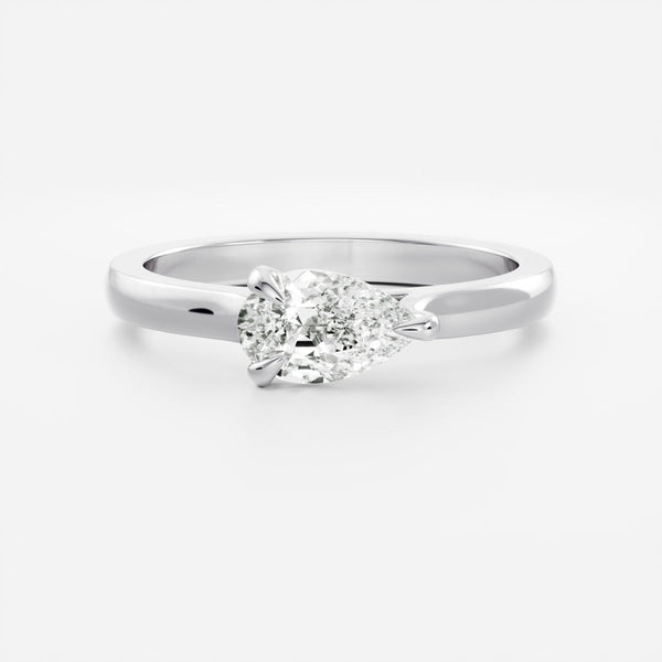 East West Solitaire Cathedral- 0.8 CT Pear Moissanite Engagement Ring - Solitaire- 1.0 CT Oval Moissanite Engagement Ring
