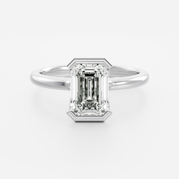 Solitaire Cathedral Half Bezel- 3.1 CT Emerald Moissanite Engagement Ring - Solitaire- 1.0 CT Oval Moissanite Engagement Ring
