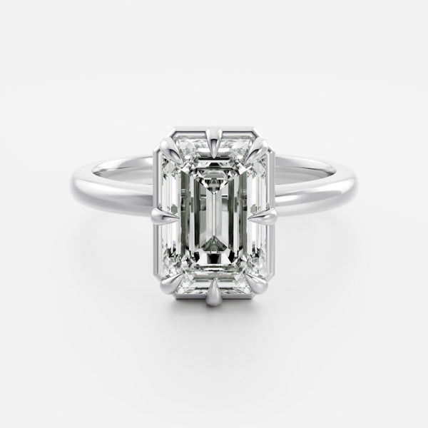 Solitaire Unique Bezel- 3.1 CT Emerald Moissanite Engagement Ring - Solitaire- 1.0 CT Oval Moissanite Engagement Ring