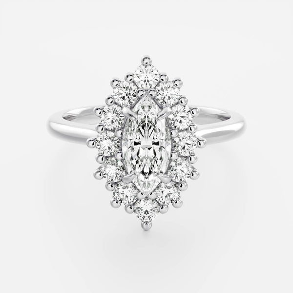 Halo & Cathedral- 1.0 CT Marquise Moissanite Engagement Ring - Solitaire- 1.0 CT Oval Moissanite Engagement Ring