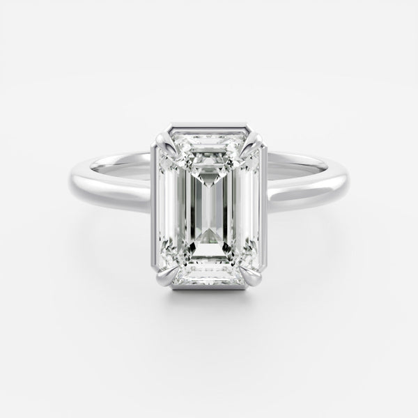 Solitaire Cathedral Unique Bezel-Emerald Lab Grown Diamond Engagement Ring - Solitaire-Oval Lab Grown Diamond Engagement Ring