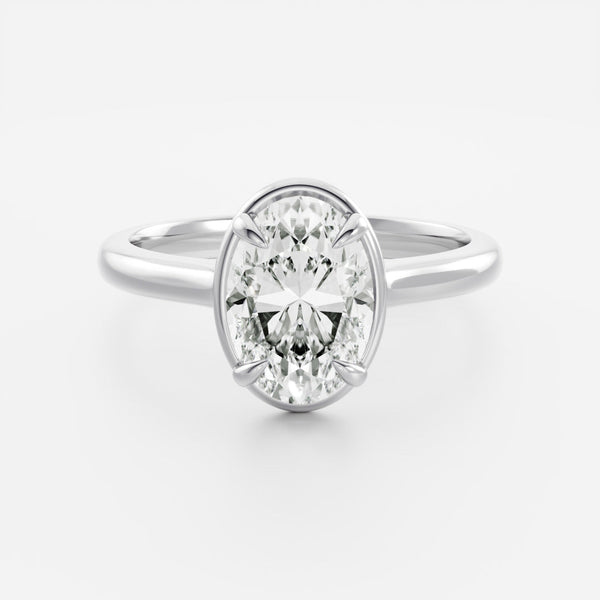 Solitaire Cathedral Unique Bezel- 2.1 CT Oval Moissanite Engagement Ring - Solitaire- 1.0 CT Oval Moissanite Engagement Ring