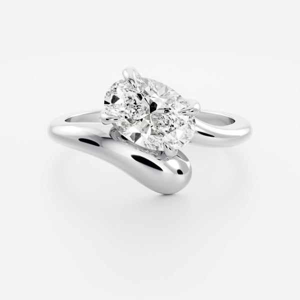 Solitaire Curved Shank-Oval Lab Grown Diamond Engagement Ring - Solitaire-Oval Lab Grown Diamond Engagement Ring