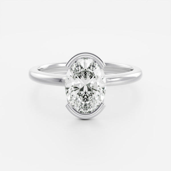 Solitaire Half Bezel-Oval Lab Grown Diamond Engagement Ring - Solitaire-Oval Lab Grown Diamond Engagement Ring