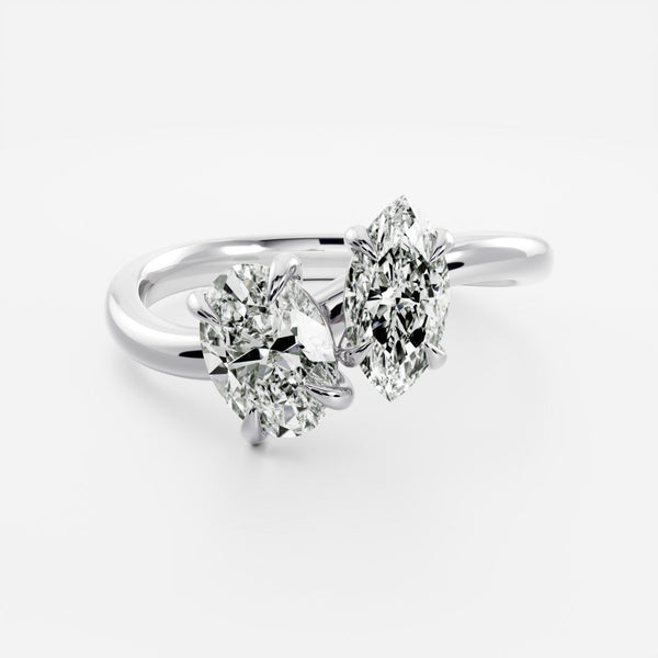 Toi Et Moi Curved- 1.55 CT Oval & 1.0 CT Marquise Moissanite Engagement Ring - Solitaire- 1.0 CT Oval Moissanite Engagement Ring