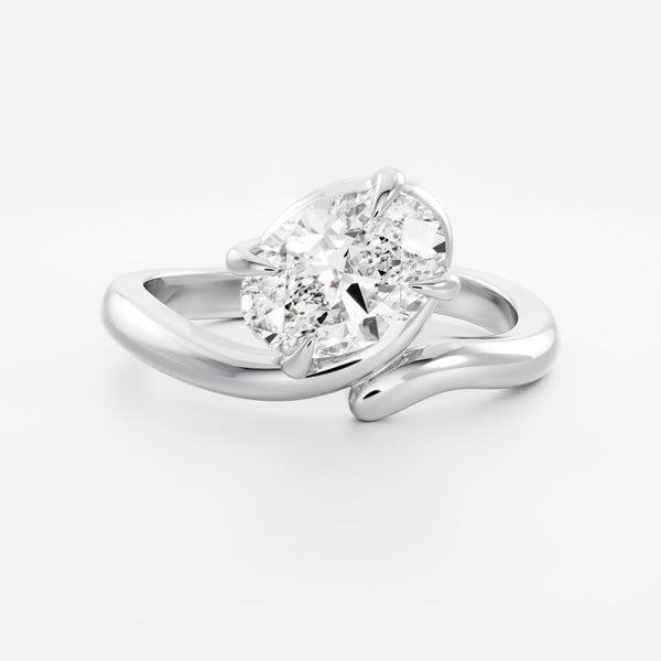 Solitaire Twisted Band- 2.1 CT Oval Moissanite Engagement Ring - Solitaire- 1.0 CT Oval Moissanite Engagement Ring