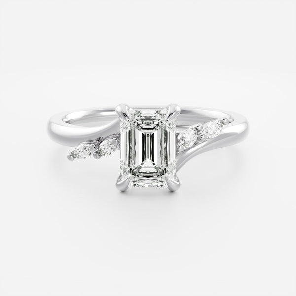 Cluster & Cathedral-Emerald Lab Grown Diamond Engagement Ring - Solitaire-Oval Lab Grown Diamond Engagement Ring