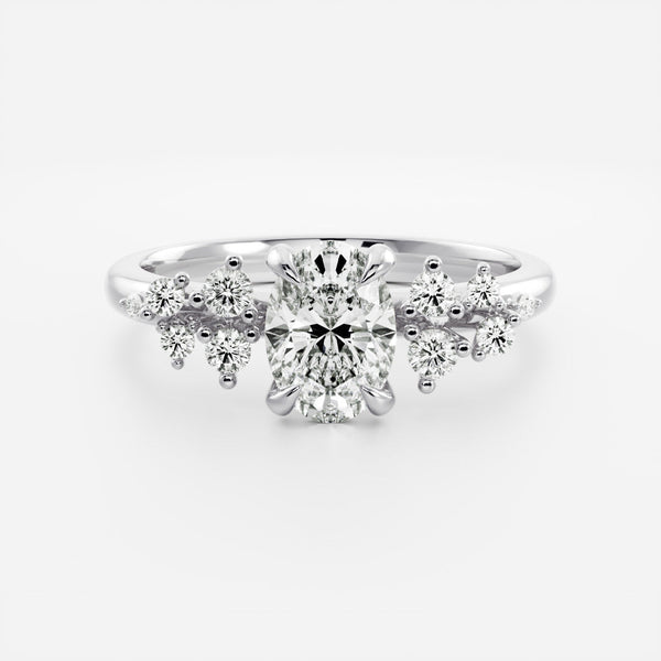 Cluster- 1.7 CT Oval Moissanite Engagement Ring - Solitaire- 1.0 CT Oval Moissanite Engagement Ring