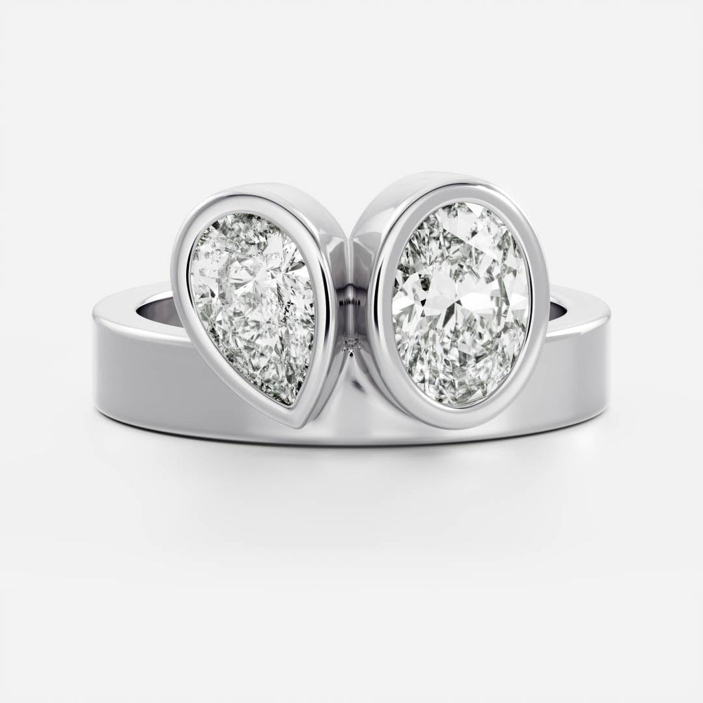 Toi Et Moi Bezel Cigar Band- 1.33 CT Pear & 1.5 CT Oval Moissanite Engagement Ring