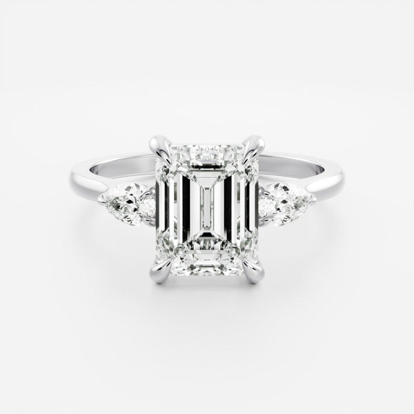 Three Stone Cathedral-Emerald Lab Grown Diamond Engagement Ring - Solitaire-Oval Lab Grown Diamond Engagement Ring