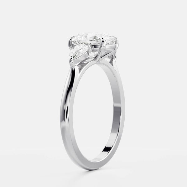 Three Stone & Cathedral-Elongated Cushion Lab Grown Diamond Engagement Ring - Solitaire-Oval Lab Grown Diamond Engagement Ring