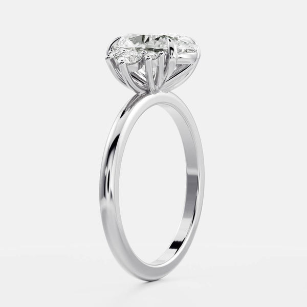 Cluster-Oval Lab Grown Diamond Engagement Ring - Solitaire-Oval Lab Grown Diamond Engagement Ring