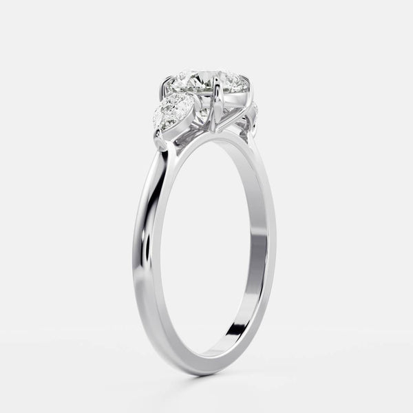 Three Stones & Cathedral-Round Lab Grown Diamond Engagement Ring - Solitaire-Oval Lab Grown Diamond Engagement Ring