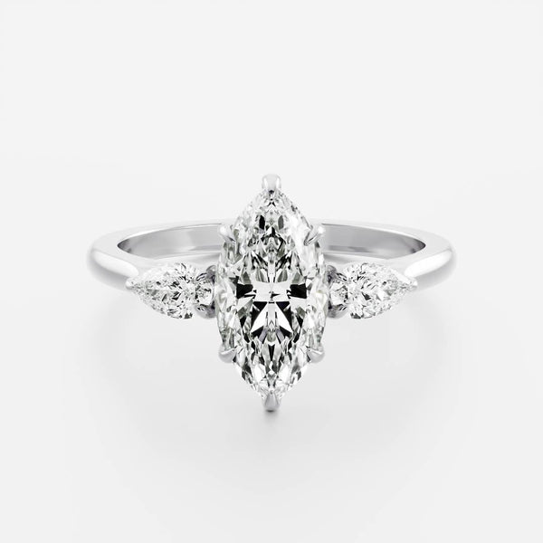 Three Stone & Cathedral-Marquise Lab Grown Diamond Engagement Ring - Solitaire-Oval Lab Grown Diamond Engagement Ring