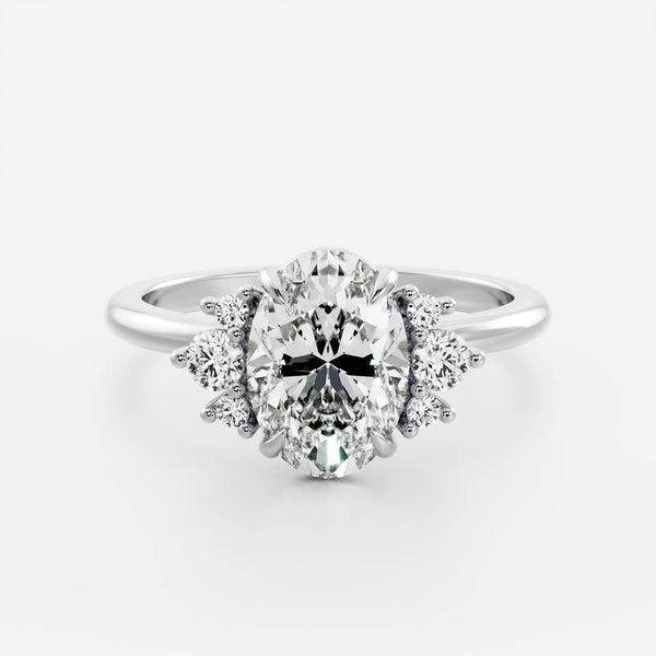 Cluster-Oval Lab Grown Diamond Engagement Ring - Solitaire-Oval Lab Grown Diamond Engagement Ring