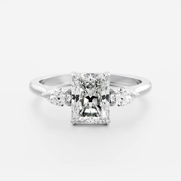 Three Stone Cathedral- 2.2 CT Radiant Moissanite Engagement Ring - Solitaire- 1.0 CT Oval Moissanite Engagement Ring